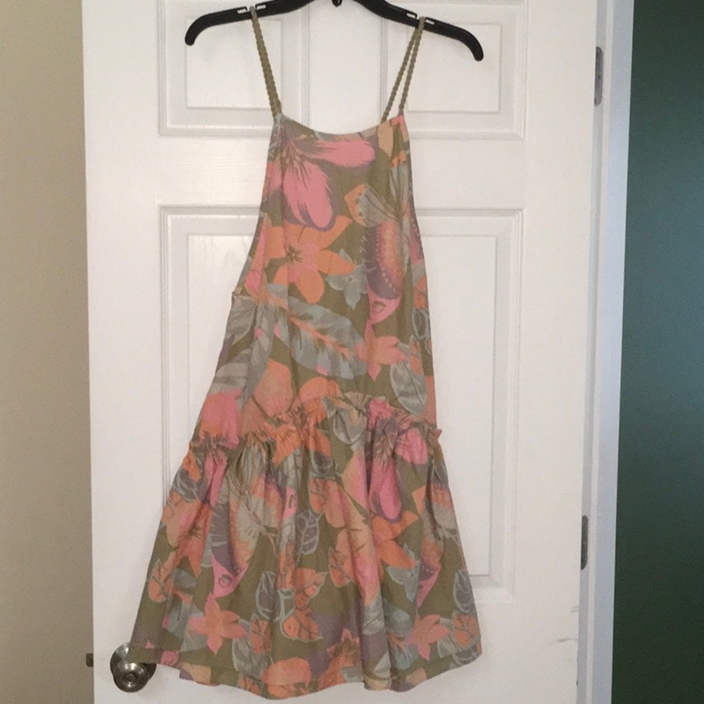 Free People Floral Mini Slip Dress in Pink, Orange & Olive